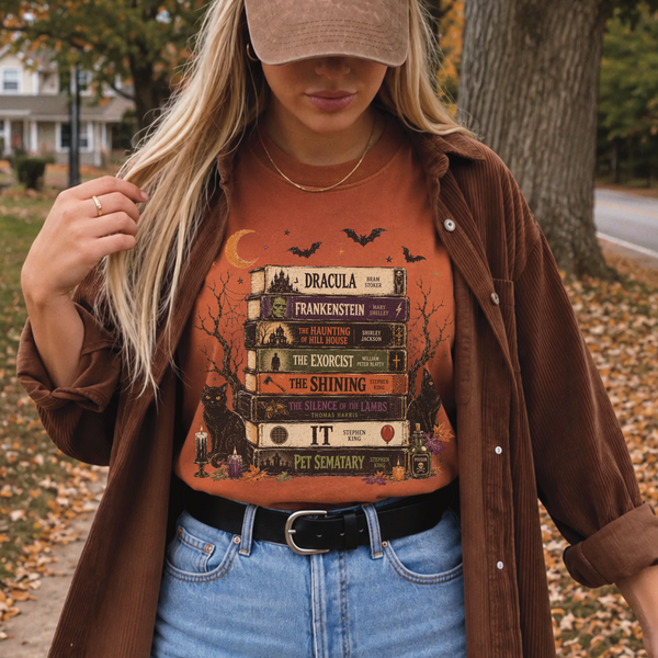 Horror Book Stack Vintage Styled Tee
