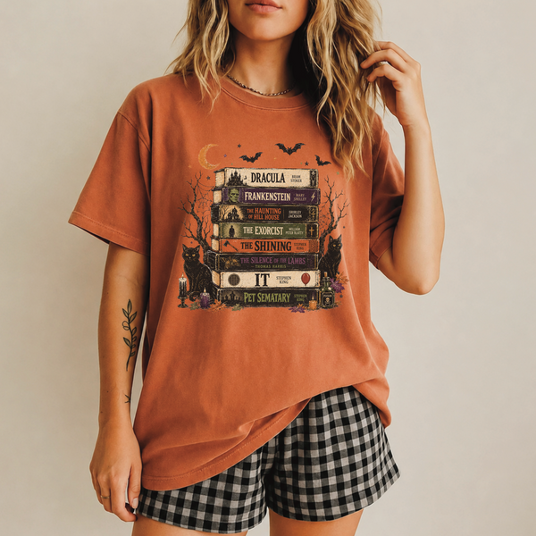 Horror Book Stack Vintage Styled Tee