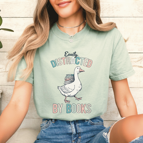 “Easily Distracted by Books” — Vintage Style Tee